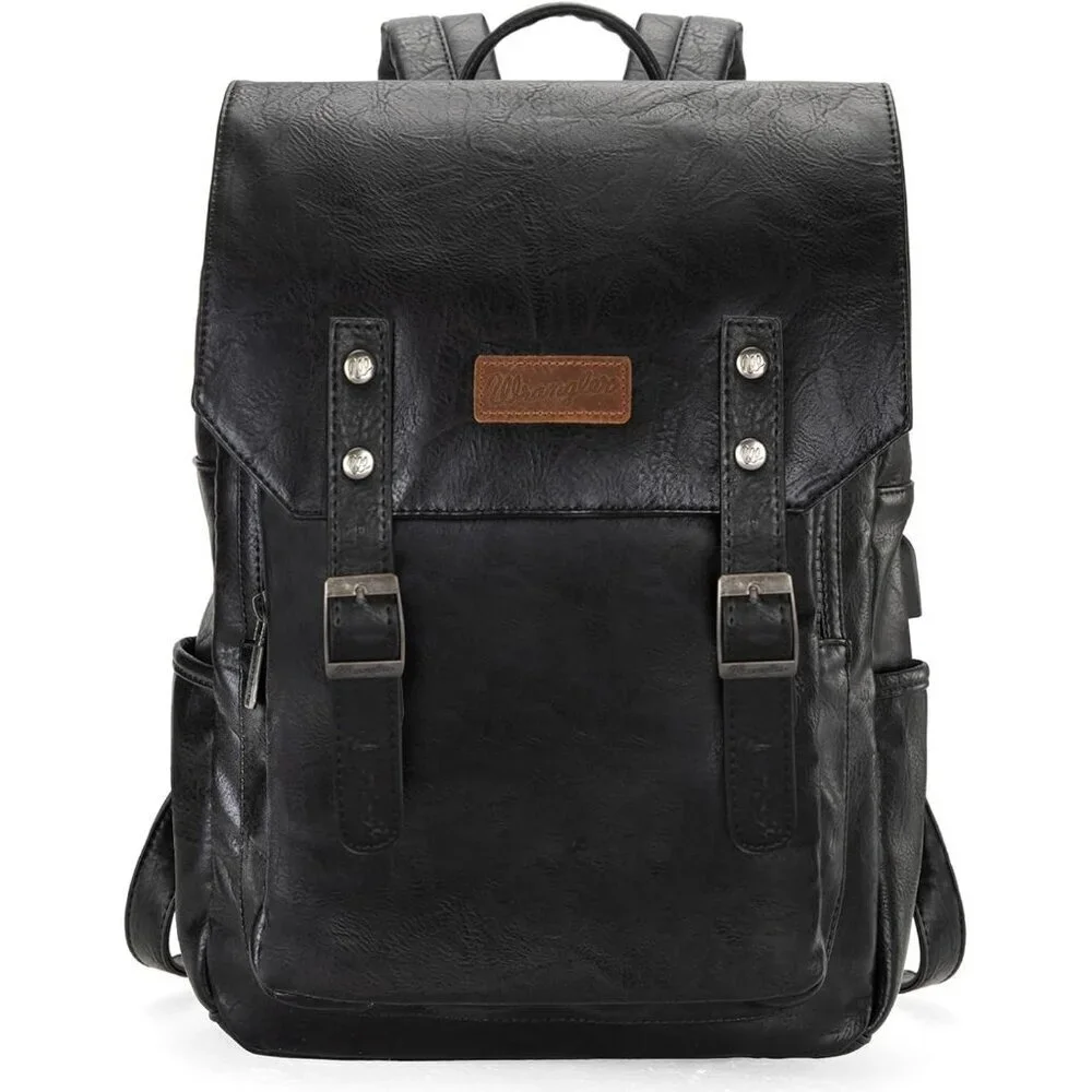 ✨Men Black Montana West Wrangler Leather Purse Laptop Backpack Fashion Backpack